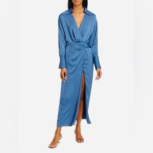 Ramy Brook Aurora Draped Front Slit Midi Dress- in True Blue